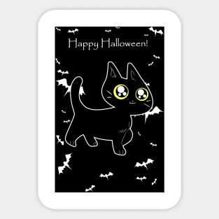 "Happy Halloween" Cutie Black Kitten Sticker